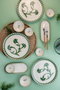 Hermia NPMOD14KH880801 Juego de Desayuno de Porcelana de 14 Piezas, Crema y Verde